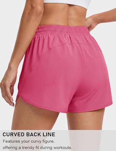 MAGCOMSEN Women's Running Athletic Shorts Zipper Pocket Quick Dry Liner - color: Rose Red, size: X-Small