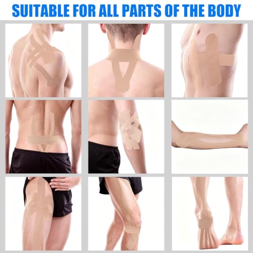 3 Rolls Wide Kinesiology Tape, Waterproof, 4" x 5.5yd, Light Beige - color: Light Beige - 4in