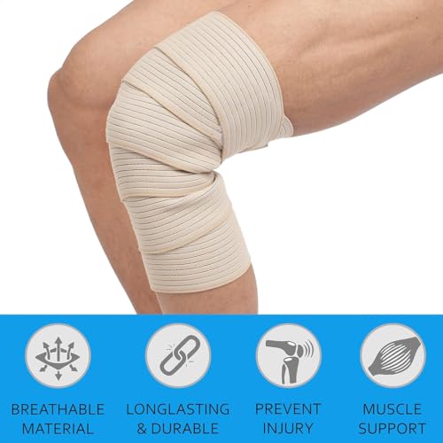 Extra Long Elastic Knee Wrap Compression Bandage Brace Support for Legs, Plantar Fasciitis, Stabilising Ligaments, Joint Pain, Squat, Basketball, Running, Tennis, Soccer, Football, Volleyball (Beige) - color: Beige