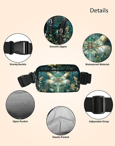 Dragonfly Fanny Pack Fashion Belt Bag Lightweight Waist Pouch with Adjustable Strap Mini Crossbody Bags for Women Travel Sports Running - color: Turquoise