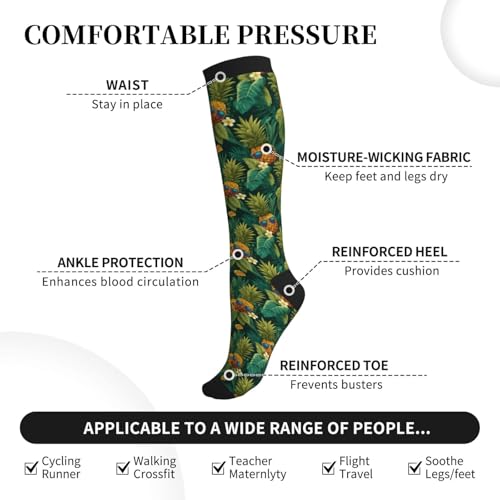 Compression Socks Women Knee High Support Circulation Stockings for Running Cycling Flying - color: Pineapple