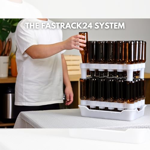FASTFERMENT - 24-Bottle Drying Rack & Tray| Bottle Drying Tree Alternative | Dry & Store Your Wine or Bomber/Belgian Bottles | 2-Stackable Racks, 1 Tray | Dishwasher Safe | Home Brewing Supplies