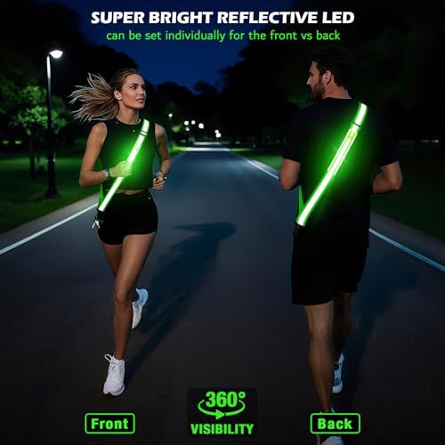 LED Belt Reflective Sash for Walking at Night, High Visibility Reflective Running Gear Night Walking Safety Gear LED Light Up Running Belt Reflective Gear for Runners Walkers Men Women - color: Green