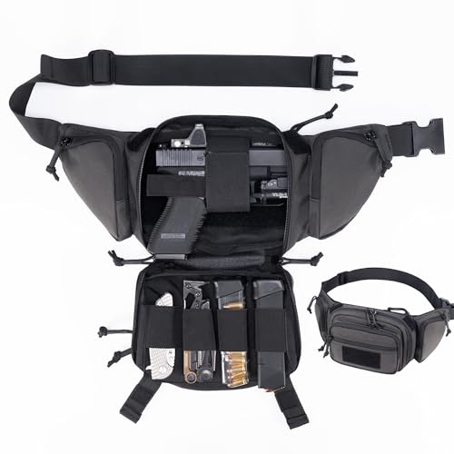 CCW Tactical Fanny Pack for Concealed Carry, 500D Nylon Low Profile EDC Waist Bag with Pistol Holster & YKK Zippers, Everyday Carry Hip Pack - color: Black