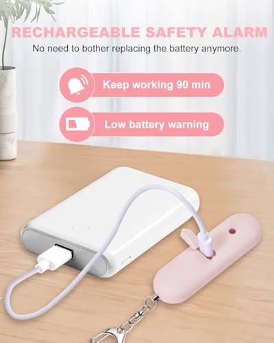 Personal Safety Alarm for Women - Waterproof Rechargeable Security Alarm - 140dB Extra Loud Siren with SOS Strobe Light - Self Defense Keychain for Women Girls Teens Seniors(Pink) - color: Pink