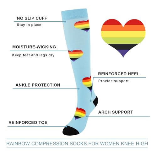 Junely Compression Socks for Women Knee High Socks Funny - color: Heart Blue