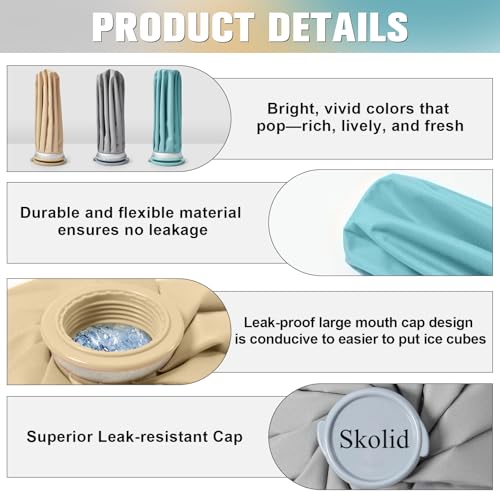 Ice Packs for Injuries Reusable, 3 Sizes, Lake Blue, Khaki, Gray - color: Lake Blue/Khaki/Gray