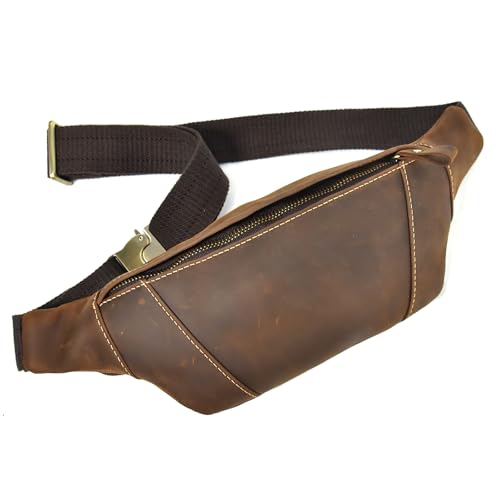 Genuine Leather Fanny Pack for Women & Men, Crossbody Waist Pack with Adjustable Strap, Hiking Hip Bum Belt for Travel, Hiking, Running - color: Brown