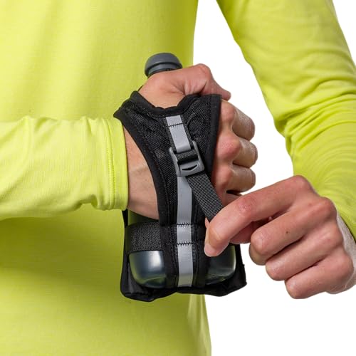 Nathan SpeedDraw 2 Handheld Running Water Bottle Flask – Ergonomic Grip, Blast Valve Cap, Phone & Key Storage Pockets, Reflective Design - 12oz, Black - color: 12oz - Black