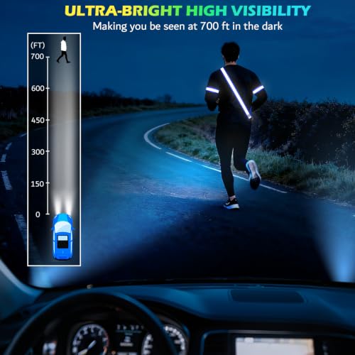 Reflective Walking Gear at Night, High Visibility Safety Reflective Sash Belt and 2-Pack Armband Set, Night Running Safety Gear for Women Men Kids - color: Blue
