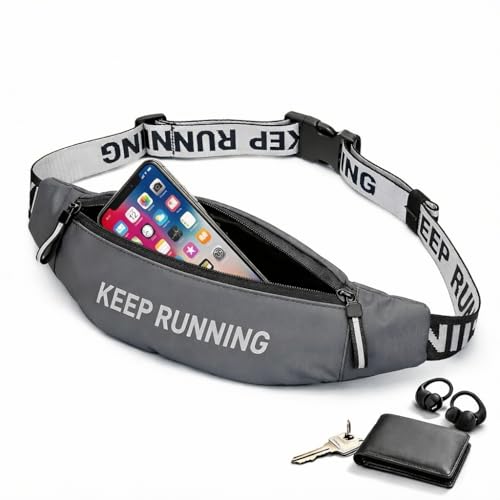 Slim Running Waist Pack for Women Men, Large Capacity Waist Belt with Organized Compartments, No-Bounce Secure Fit for Cycling, Hiking, Climbing Adventure & Reflective Safety Night Running-Gery - color: Tech Grey