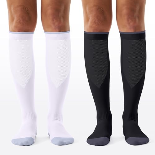 3 Pairs Compression Socks for Women and Men - 15-20mmHg Best Support for Athletic Running Cycling - color: Black/White/Grey