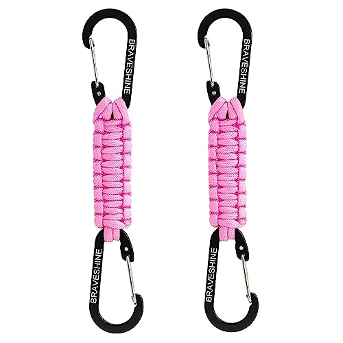 BRAVESHINE Paracord Keychain Carabiner Clip | D Ring Hanger Lanyard Hook - color: Pink