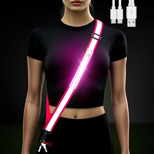 LED Belt Reflective Sash for Walking at Night, High Visibility Reflective Running Gear Night Walking Safety Gear LED Light Up Running Belt Reflective Gear for Runners Walkers Men Women - color: Pink