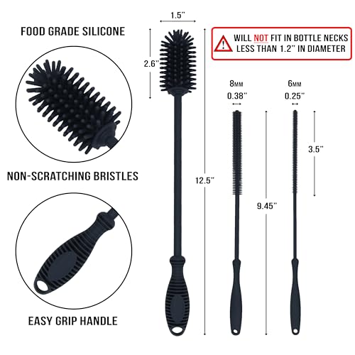 Kitchiny Silicone Bottle Brush 12.5 inch with 2 Straw Cleaners – Grey - color: Gray