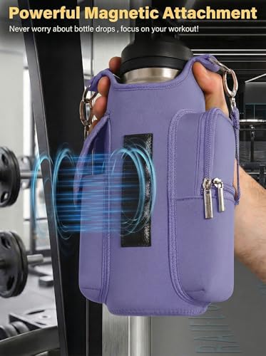 RICHEN Magnetic Gym Bag,Magnets Gym Water Bottle Bag Carrier Holder with Pockets & Strap Fit for 18 to 40 oz Owala Hydro Flask Yeti, Gym Accessories for Men Women,Walking, Hiking - color: Lavender