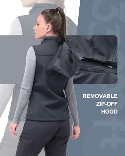 33,000ft Women's Hooded Lightweight Softshell Vest Fleece Lined for Running - color: Dark Grey, size: Medium