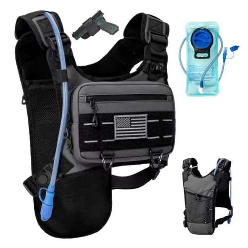 Running Hydration Vest with 2L Water Bladder， Lightweight Adjustable Hydration EDC Chest Pack for Men and Women, Water Backpack for Hiking, Cycling - color: Gray