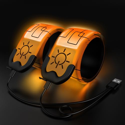 2 Pack LED Armband - Rechargeable Running Lights with Reflective Gear, High Visibility LED Wristband Lights - color: orange