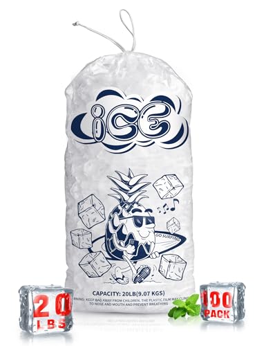 100 Pack Ice Bags 20 lb with Drawstring, Heavy-Duty Ice Bags for Ice Machine(2 Mils Thickness) - color: 20LB, size: 100 Pack-PA