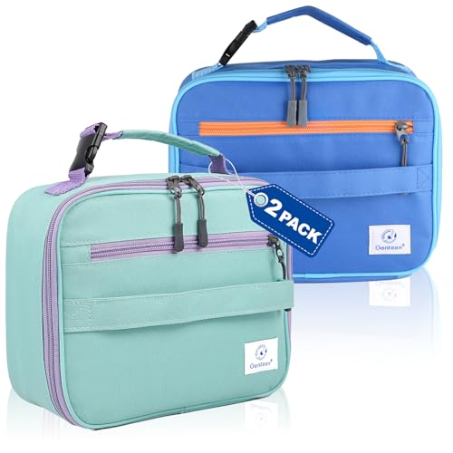 Genteen Kids Insulated Lunch Box for Boys Girls,2 Packs,Back to School - color: B-2pk Blue+Light Green