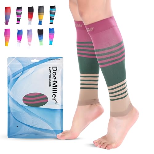 Doc Miller Calf Compression Sleeve 20-30 mmHg for Men & Women, 1 Pair - color: Maroon.Green.Tan, size: Medium
