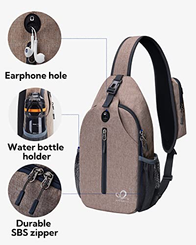 WATERFLY Crossbody Sling Backpack Sling Bag Travel Hiking Chest Bags Daypack (Flaxen) - color: Khaki