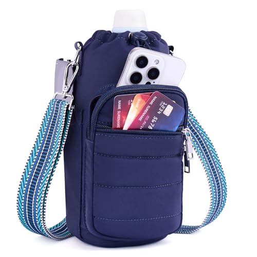 Water Bottle Bag 40 oz Crossbody Holder for Walking Hiking Insulated Carrier Purse with Adjustable Strap - color: Blue