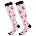 Snowflake Red Christmas Compression Sock for Women Men Funny Support Knee High Socks Running,Nurses,Travel - color: Christmas Pink Tree