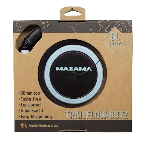 Trailflow-88TZ Hydration Bladder by Mazama Designs. Leakproof, Easy to Clean and Fill Water Reservoir BPA Free, Fits Most Hydration Backpacks. Great for Running Hiking Camping Cycling. (3L)