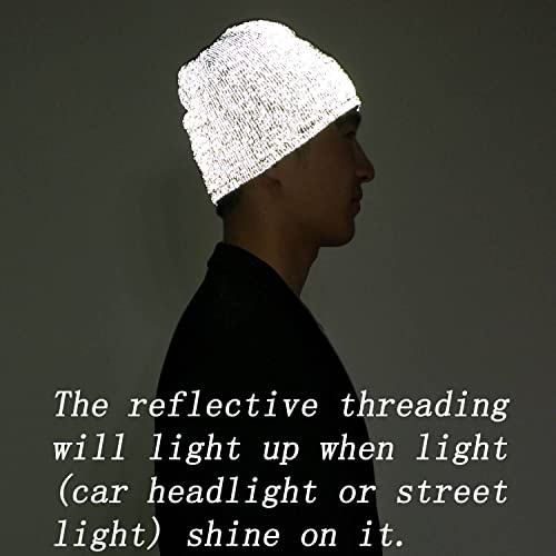 Reflective Beanie Hat High Visibility Warm Winter Loop Knit Cap Gifts for Women Men - color: 2 Pack
