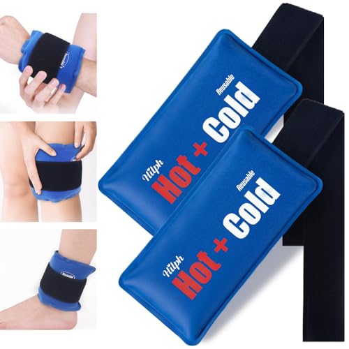 Hilph Ice Packs for Injuries 2 Pack, Hot Cold Gel Therapy Wrap with Strap