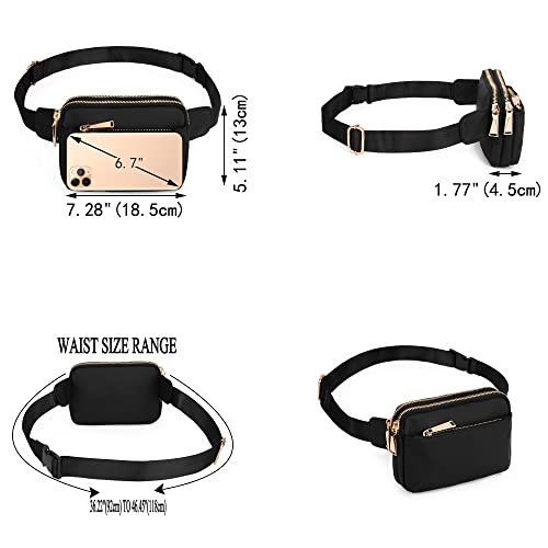 UTO Fanny Pack Crossbody Belt Purse Chest Waist Hip Travel Hiking Bumbag - color: 0759 PU Leather Black New