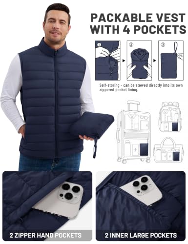 TACVASEN Men's Lightweight Packable Puffer Winter Warm Vests Outerwear - color: Navy Blue, size: Medium