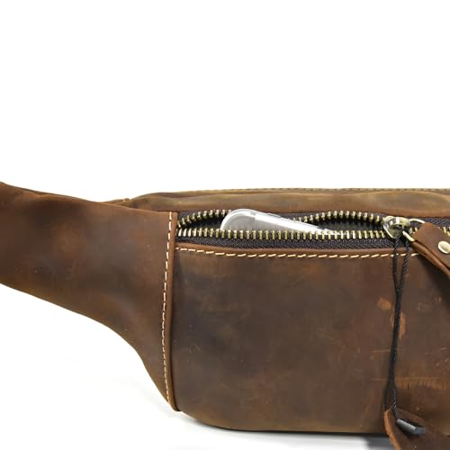 Genuine Leather Fanny Pack for Women & Men, Crossbody Waist Pack with Adjustable Strap, Hiking Hip Bum Belt for Travel, Hiking, Running - color: Brown