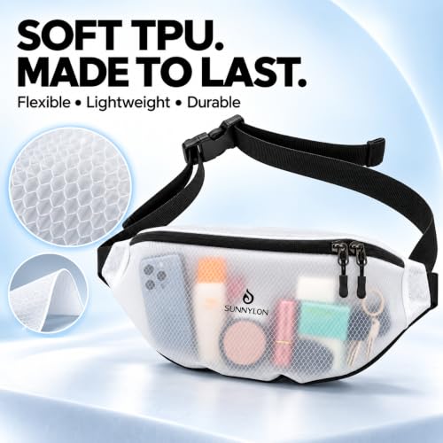 Premium TPU Fanny Pack for Women,Water-Resistant & Easy-Clean Sling Bag, Soft,Anti-Yellow Durable Crossbody bag for Travel,Work,Daily commute, coffee shop, city walk - color: White