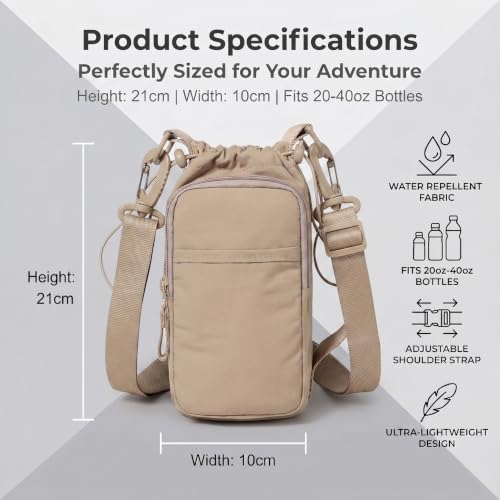 Water Bottle Holder with Strap, Crossbody Sling Bag for Walking Hiking - color: Khaki