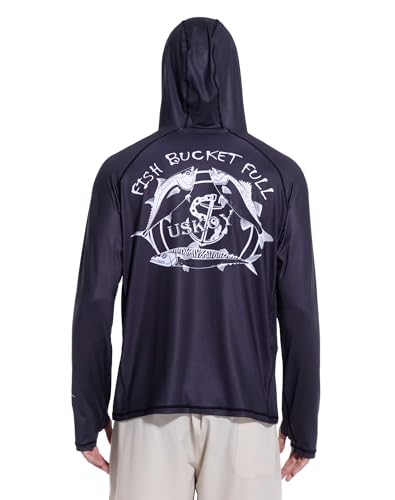 Men's UPF 50+ Fishing Hoodie Sun Shirt, Quick Dry Long Sleeve - color: Carbon Black, size: Small