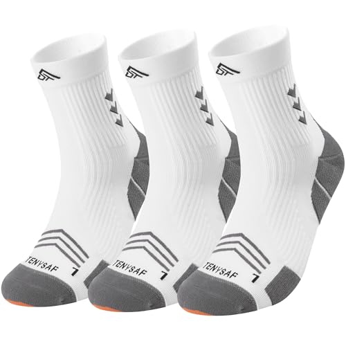 Mens Compression Running Socks: 360° Targeted Support Secure Fit - color: G-white White White, size: 6-9