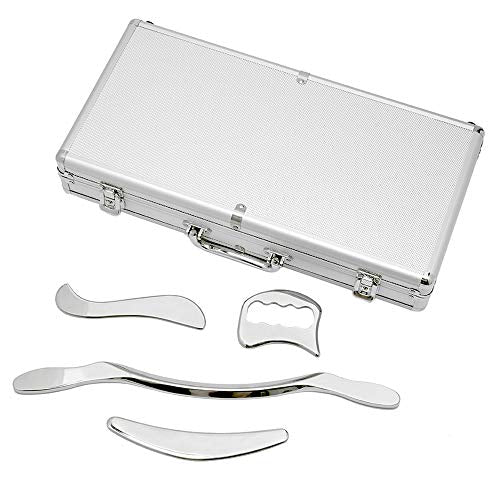 4 Set Stainless Steel Gua Sha Scraping Massage Tool Muscle Scraper - style: 4‑PIECE SET WITH CARRYING CASE