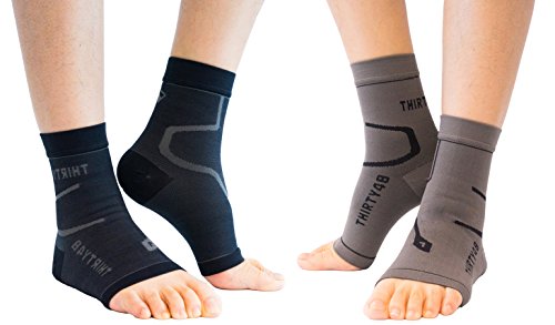 Thirty48 Plantar Fasciitis 20-30 mmHg Ankle Compression Socks, Foot Brace - color: Black & Grey (2 Pairs), size: Medium