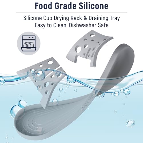 NiHome Silicone Water Bottle Drying Racks Set of 3 with Drip Tray,Cheese Style for Faster Drying,Bottle Dryer Racks Fit for Stanley YETI Cups Owala Sports Bottle Baby Bottle Thermoses Mugs - color: Gray