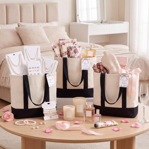 Shinylin Mini Canvas Tote Bags with 2 Pockets - color: Black and Beige