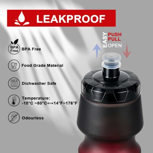 Bike Water Bottle 24oz Squeeze Leakproof Road Cycling Bottles with Cages - color: Black/White+Black/Red, size: 2‑Pack with Cages