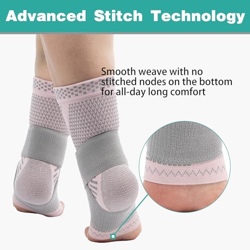 INDEEMAX Ankle Brace for Sprained Ankle Compression Sleeve, 2 Pack Copper Infused Ankle Support Brace for Women & Men, Plantar Fasciitis Relief Achilles Tendonitis, Sports Running, Pink Silver, XL - color: Pink Silver 2 Pack, size: X-Large