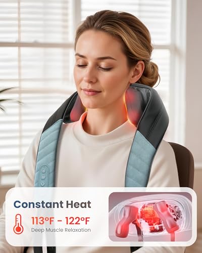 COMFIER Cordless 4D Shiatsu Neck & Shoulder Massager with Heat, Blue - color: Blue