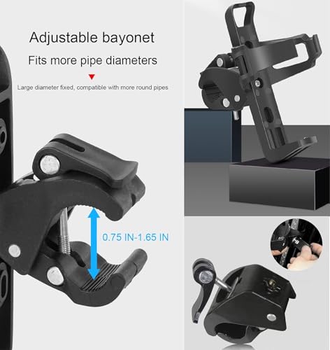2 Pack Bike Bottle Holder, Universal Bicycle Water Bottle Cage Holder, Water Cup Holder for Bike Stroller Walker Adjustable Mountain Bike Drink Cup with 360 Degree Rotating for Cycling MTB Black+white