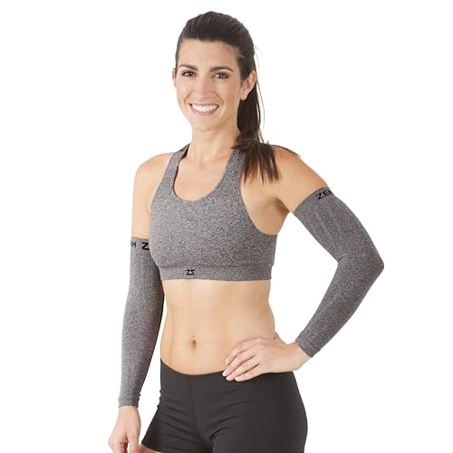 Zensah Compression Arm Sleeves - Made in USA, Thermal Arm Warmers for Cycling and Running with UV Sun Protection - color: Heather Grey, size: Large-X-Large