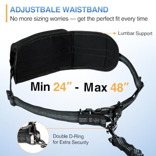 Kytely Hands Free Dog Leash with Zipper Pouch, Wide Padded Waist Dog Running Leash for Medium and Large Dogs, Dual Padded Handles, Retractable Bungee for Walking Jogging Training Hiking - size: Medium/Large