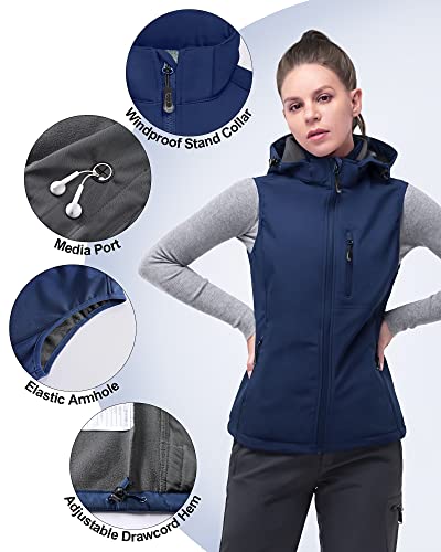 33,000ft Women's Hooded Lightweight Softshell Vest Fleece Lined for Running - color: Blue, size: Small